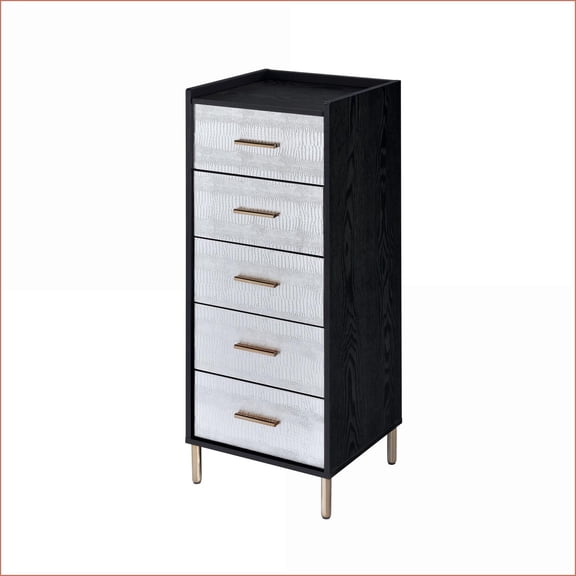 Jewelry Armoire with 4 Drawers, Lift-Top & Vanity Mirror | Black+Silver | Wood+Metal