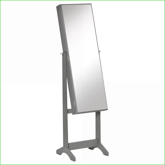 Jewelry Armoire with Full-Length Mirror, Lockable & Adjustable Angles | Grey | MDF