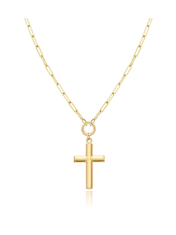 Gold Filled Cross Necklaces 14K Yellow Gold Filled Cross Pendant with Solid Clip Chain for Women and Men (Different Sizes and Styles with Extension/Adjustable Chain)