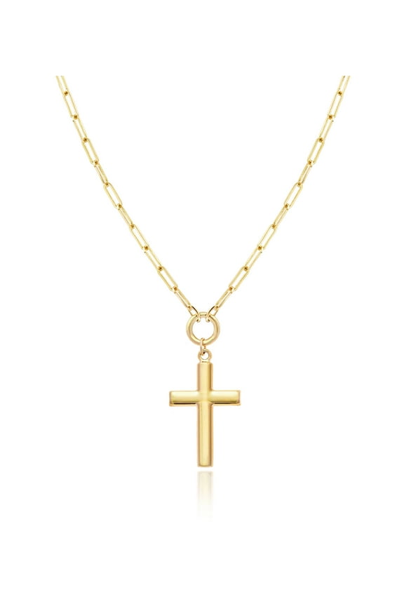 Gold Filled Cross Necklaces 14K Yellow Gold Filled Cross Pendant with Solid Clip Chain for Women and Men (Different Sizes and Styles with Extension/Adjustable Chain)