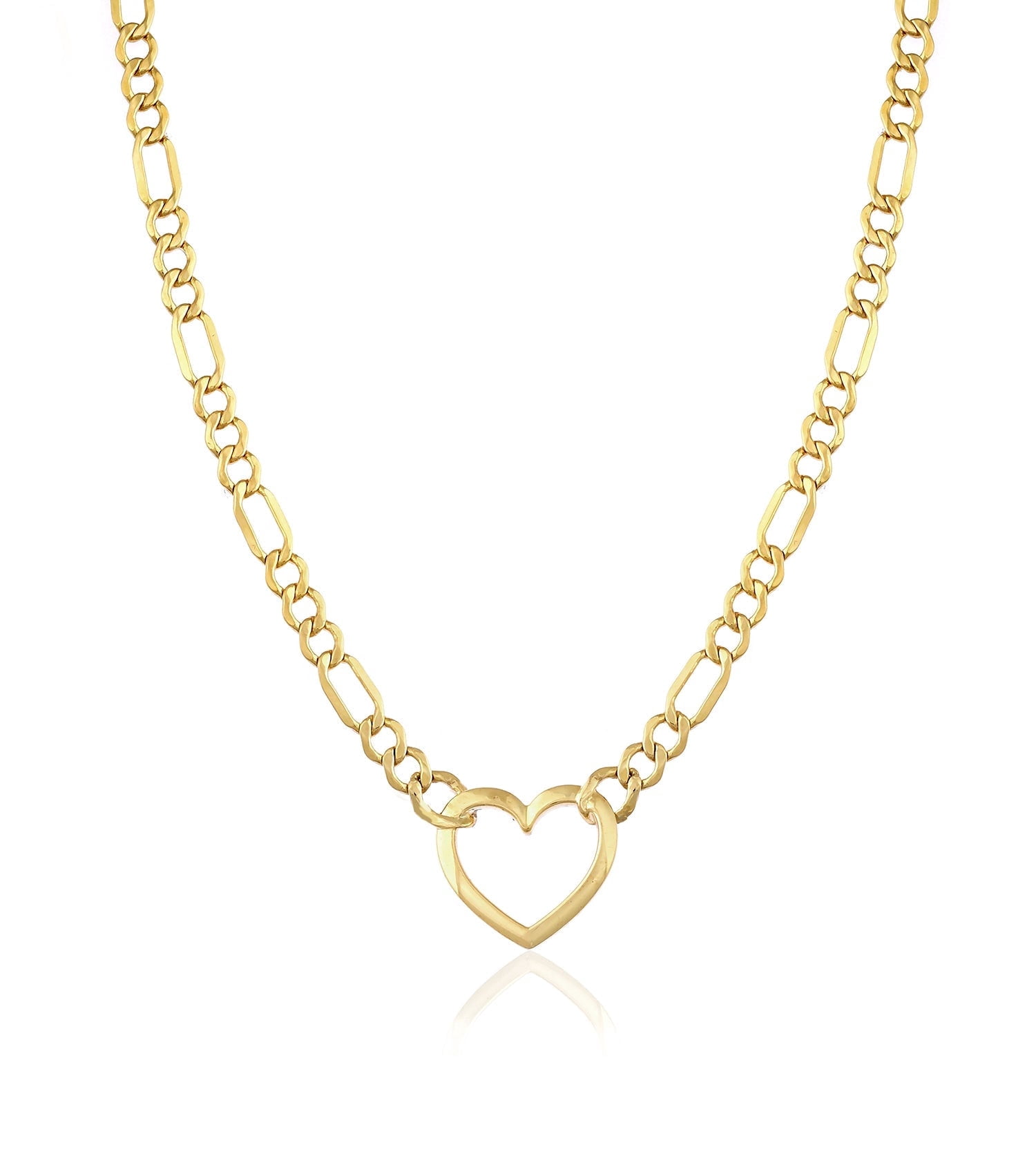 Jewelry Atelier Gold Filled Figaro Heart Necklaces – 14K Yellow Gold Filled Heart Pendant with Solid Figaro Chain for Women with Different Sizes (2.7mm, 4.5mm)