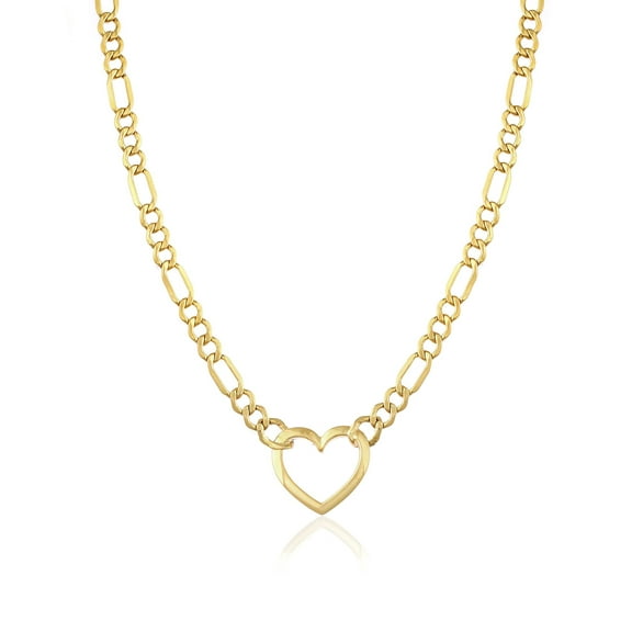 Jewelry Atelier Gold Filled Figaro Heart Necklaces – 14K Yellow Gold Filled Heart Pendant with Solid Figaro Chain for Women with Different Sizes (2.7mm, 4.5mm)