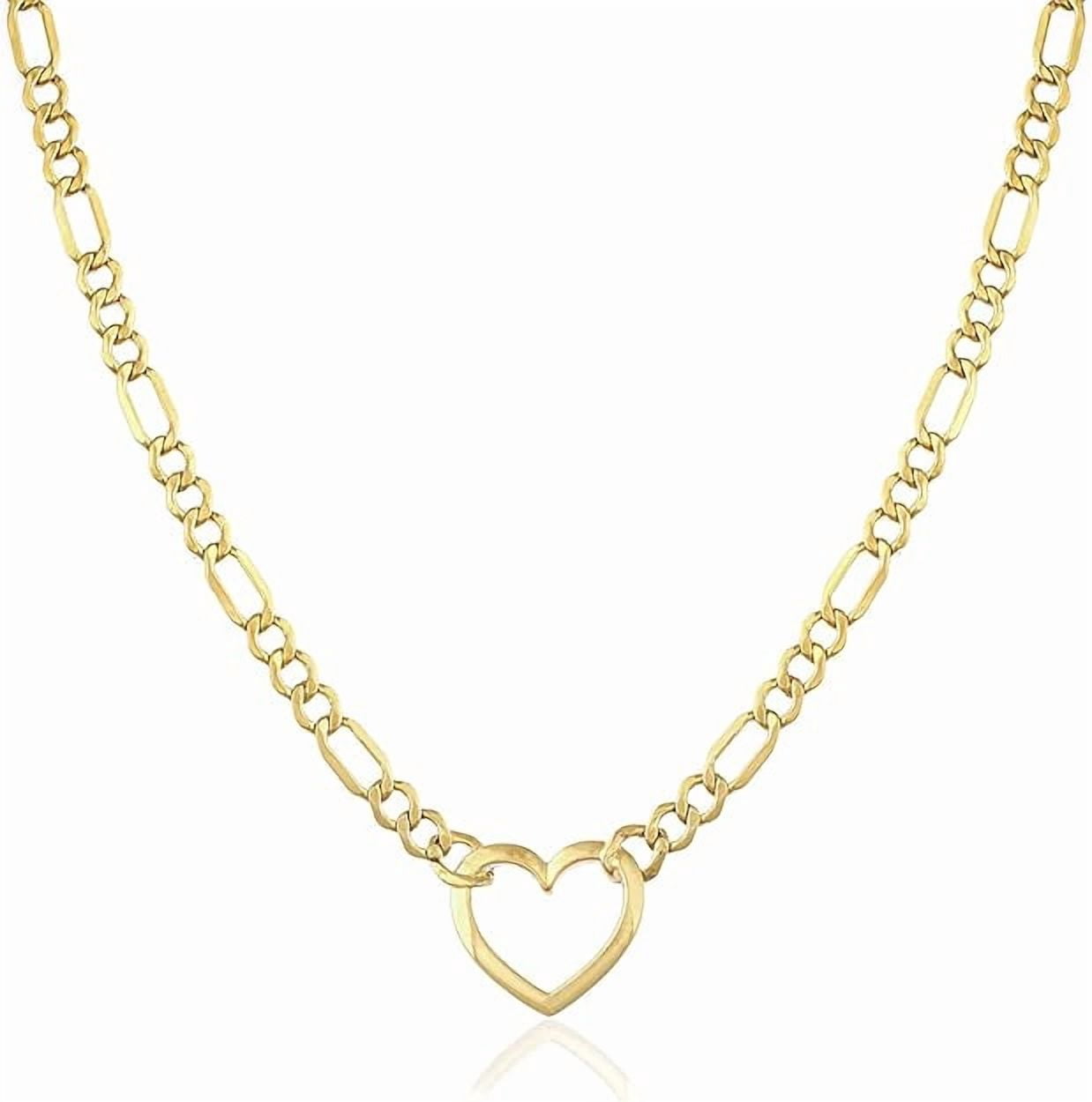 Jewelry Atelier Gold Filled Figaro Heart Necklaces – 14K Yellow Gold Filled Heart Pendant with Solid Figaro Chain for Women with Different Sizes (2.7mm, 4.5mm)