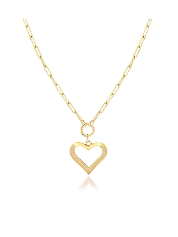 Gold Filled Heart Necklaces 14K Yellow Gold Filled Hearth Pendant with Solid Clip Chain for Women (Different Sizes and Styles with Extension/Adjustable Chain)