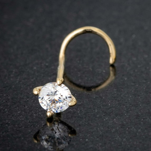 Jewelry Avalanche 14K Yellow Gold 3mm Moissanite Nose Stud 22G Screw Nose Ring Stud - April Birthstone