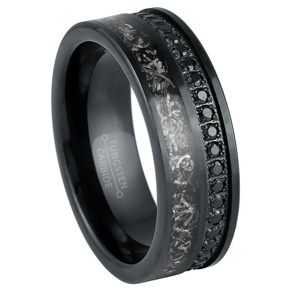 Jewelry Avalanche Eternity Wedding Band, Black Tungsten Ring, Mens Anniversary Ring, Promise Band, Size 10 TN1163