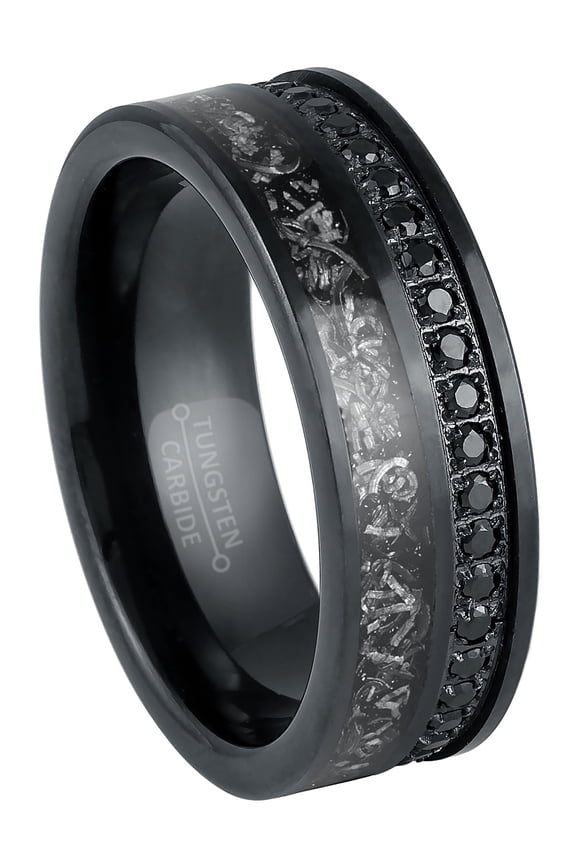Eternity Wedding Band, Black Tungsten Ring, Mens Anniversary Ring, Promise Band, Size 10 TN1163