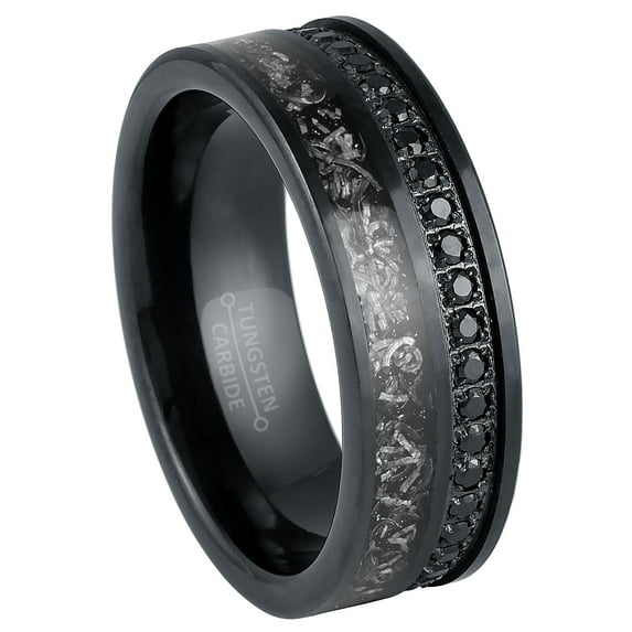 Jewelry Avalanche Eternity Wedding Band, Black Tungsten Ring, Mens Anniversary Ring, Promise Band, Size 10 TN1163