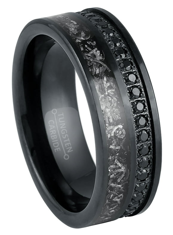 Eternity Wedding Band, Black Tungsten Ring, Mens Anniversary Ring, Promise Band, Size 10 TN1163
