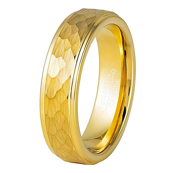 Jewelry Avalanche Hammered Gold Tungsten Wedding Band, Unisex Engagement Band, Comfort Fit 6MM