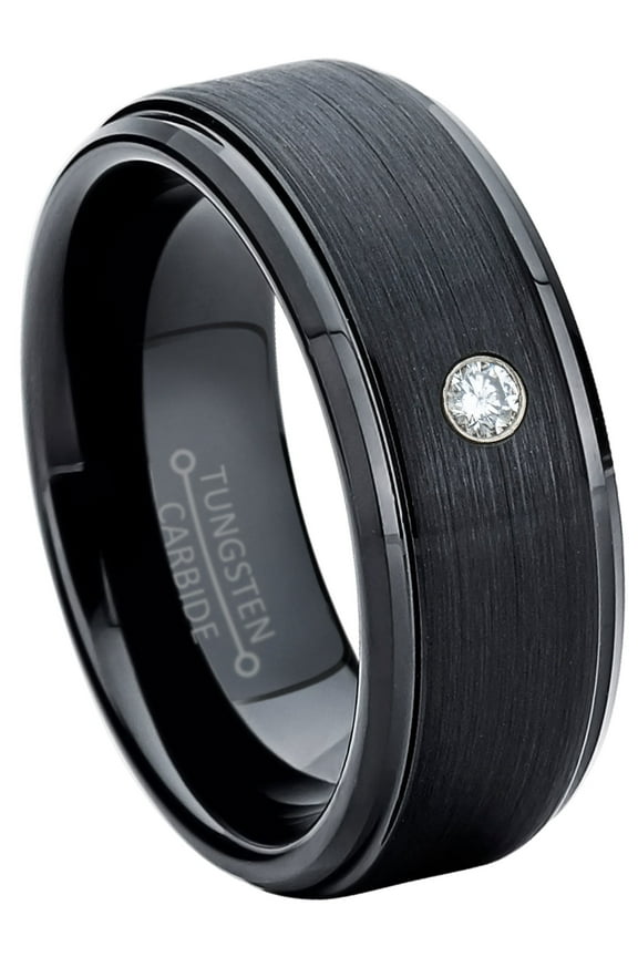 Round 0.07 Ct. Diamond Tungsten Carbide Wedding Band, Mens Diamond Ring size 10