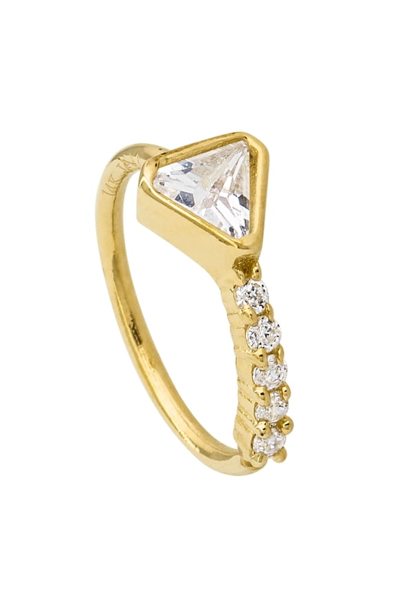 Solid 20G 14K Yellow Gold Triangle CZ Nose Hoop Ring, Bezel Set, 8mm, Twist-open