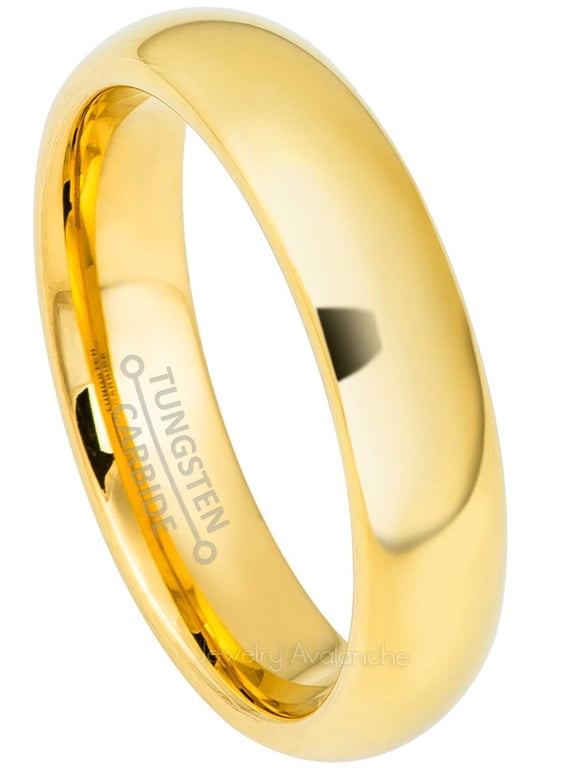 Tungsten Carbide Mens Womens Wedding Band 5mm Gold IP Classic Dome Anniversary Ring