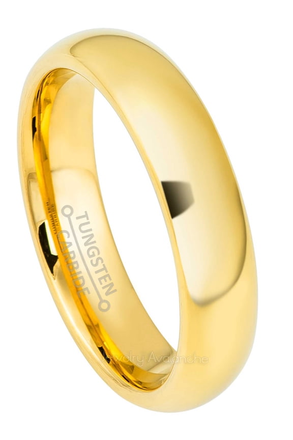 Tungsten Carbide Mens Womens Wedding Band 5mm Gold IP Classic Dome Anniversary Ring