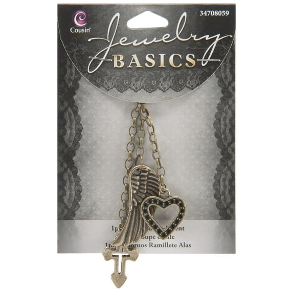 Jewelry Basics Metal Accents, Angel Wing, Heart, Key
