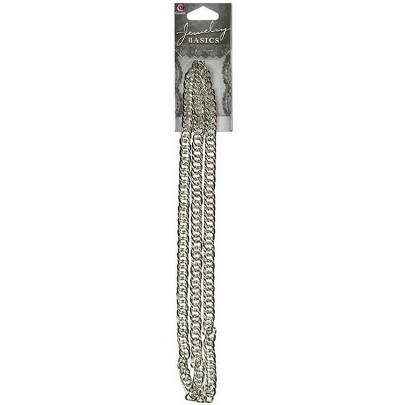 Jewelry Basics Metal Chain 1/Pkg-Silver Medium Flat 22", Pk 3, Cousin