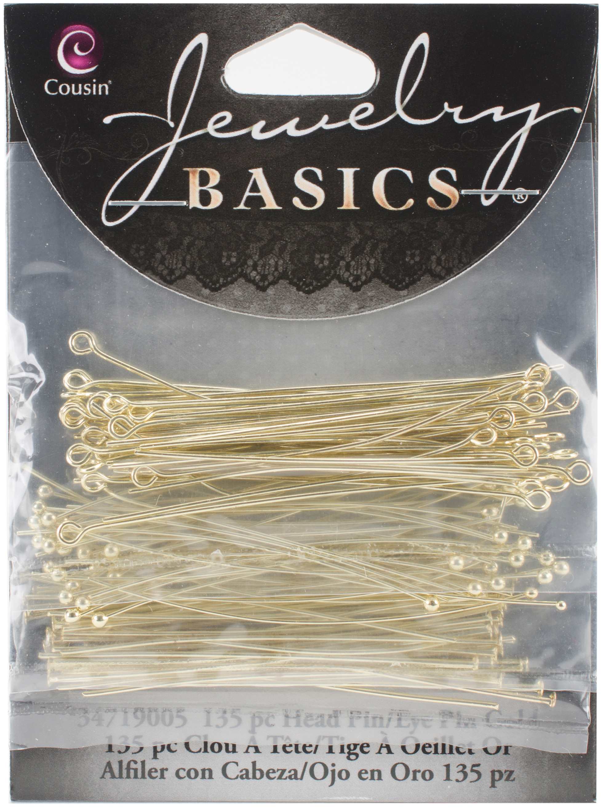 Jewelry Basics Metal Findings 135/PkgGold Head & Eye Pins