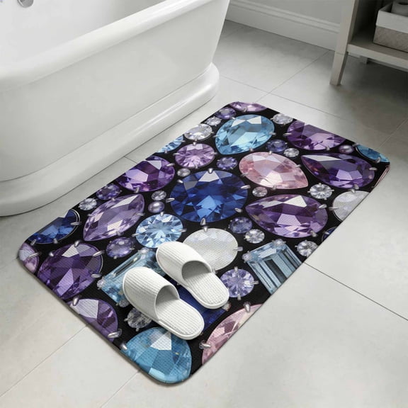 Jewelry Bathroom Rugs Non Slip Washable Bath Mat Absorbent Low Pile Front Door Mat Blue Purple Gemstone Classic Black Indoor Doormat for Kitchen Entryway Shower Decor Accessories 15.7"x23.6"