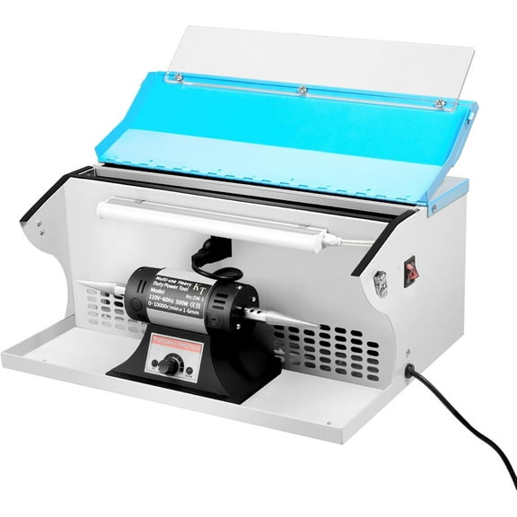 Jewelry Bench Polisher, 500W 110V 1/2 HP Benchtop Polishing Buffing Machine Adjustable Variable Speed Polishing Buffing Machine Buffer Grinder Dust Collector with Light for Polishing Aluminum, Chrome