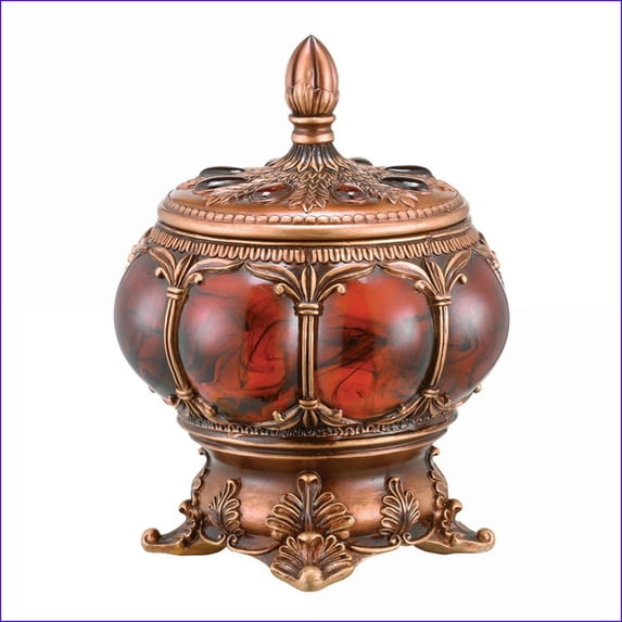 Jewelry Box, 11.5” Tall Victorian Style | Two-Tone Brown & Red Marble | Polyresin