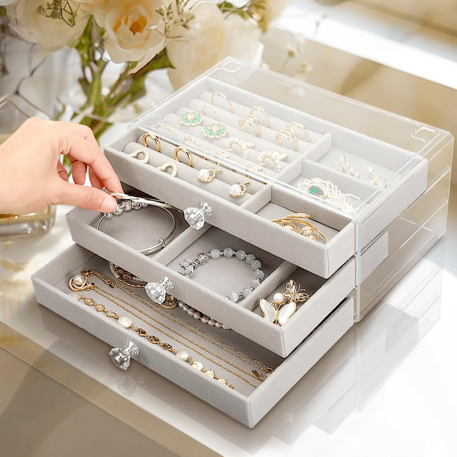 100-Pack Mini Clear Jewelry Box Organizers with Hinged Lid - Small Plastic  Storage Containers for Earrings and Chains 