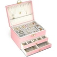 thumbnail image 1 of Jewelry Box,3 Drawer Jewelry Holder Organizer, Jewelry Boxes & Organizers with Earring Organizer, Jewelry Holder Box, Pink Jewelry Organizer Box for Jewelry Storage, Birthday Gifts for Mom, 1 of 6
