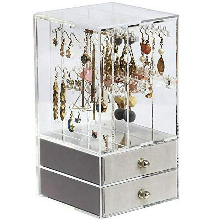 Large Earring Jewelry Organizer With 3 Drawers Clear Acrylic