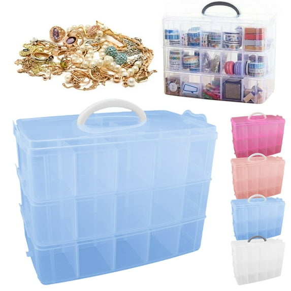 Jewelry Box Cozival Jewellery Storage Organizer Box - 30-Compartment Plastic Craft Beads Case, Portable Tool Box with Secure Clasps, Clear & Durable for Travel, Craft Organizer, Blue