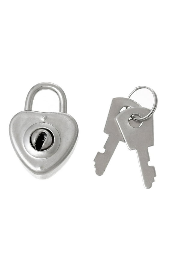 Jewelry Box Heart Lock with 2 Keys Silver Tone Set of 2(1-2/8" x 7/8") [Home]