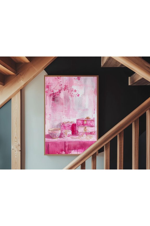 Jewelry Box Illustration Pink Cottagecore Wall Art Poster, Unframed Size 8x12