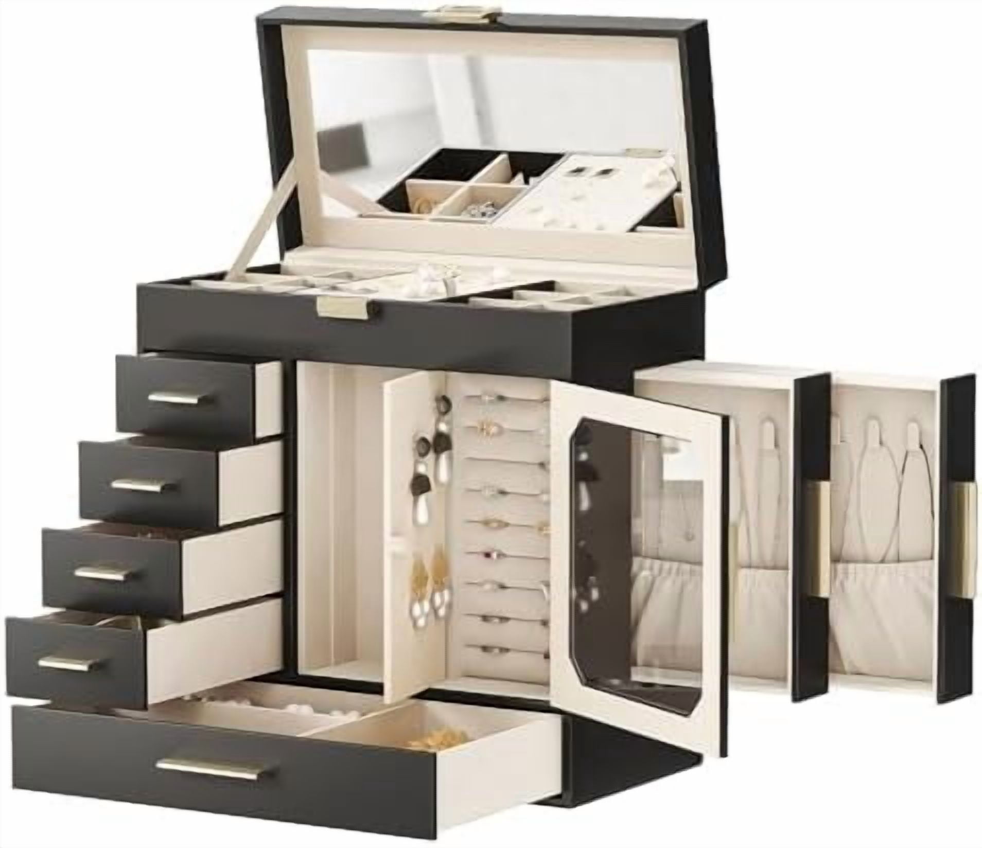 Capacius Case Jewelry Box with Mirror, Jewelry Organizer Box with Capacious Storage ...