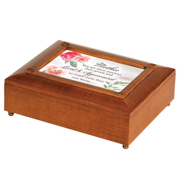 Cottage Garden Mother More Precious Than Jewels Woodgrain Finish 9.6 x 7.75 Inch Jewelry Box