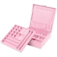 thumbnail image 1 of Jewelry Box Organizer, 2 Layers Lint Jewelry Display Storage Case with Lock - Pink, 1 of 7