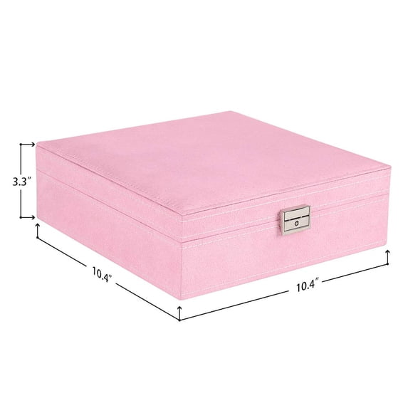 Jewelry Box Organizer, 2 Layers Lint Jewelry Display Storage Case with Lock, Pink