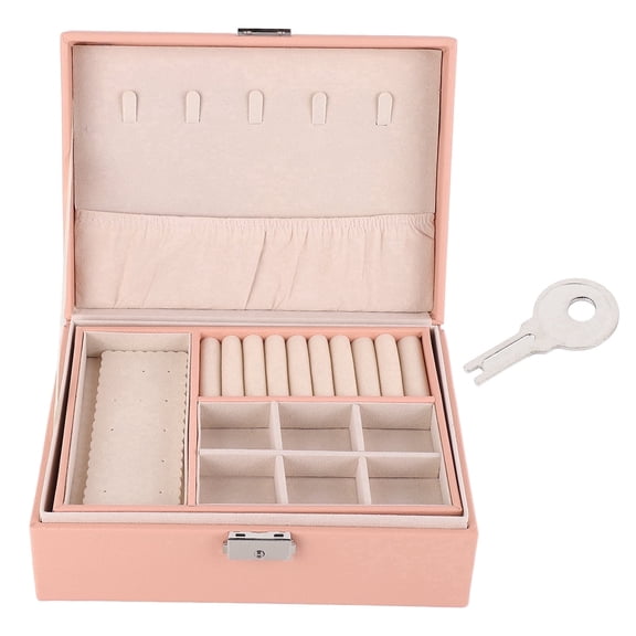 Jewelry Box Organizer for Women Girls, 2 Layer PU Leather Jewelry Organizer Storage Case with Lock and Removable Tray for Rings Necklaces Earrings Bracelets Jewelry Holder