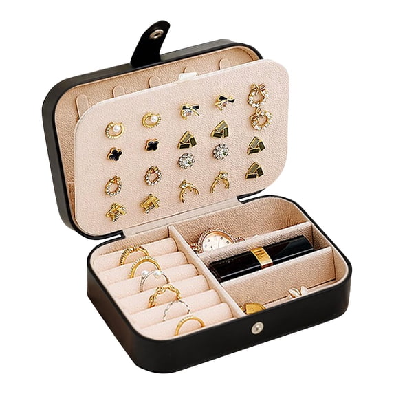 Jewelry Box Portable Travel Case Double Layer PU Leather Jewelry Organizer for Rings Earrings Necklaces and Bracelets 6x5x2 Inch Black