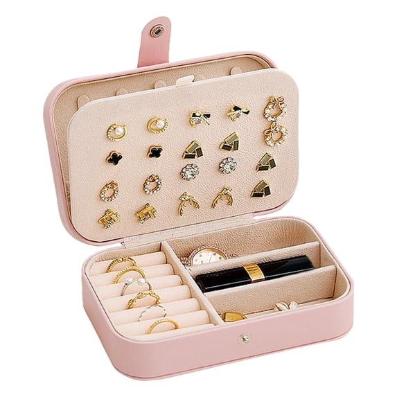 Jewelry Box Portable Travel Case Double Layer PU Leather Jewelry Organizer for Rings Earrings Necklaces and Bracelets 6x5x2 Inch Pink