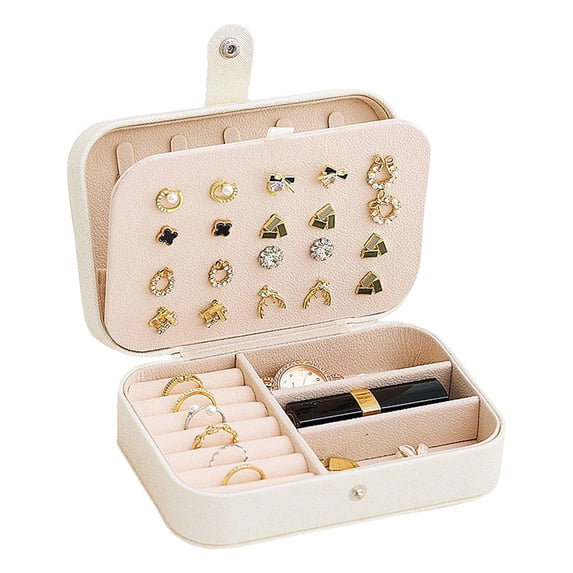 Jewelry Box Portable Travel Case Double Layer PU Leather Jewelry Organizer for Rings Earrings Necklaces and Bracelets 6x5x2 Inch White