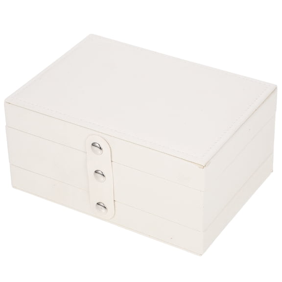 White PU Leather Jewelry Box for Pen with Multiple Compartments and Layers to Store Rings Necklaces