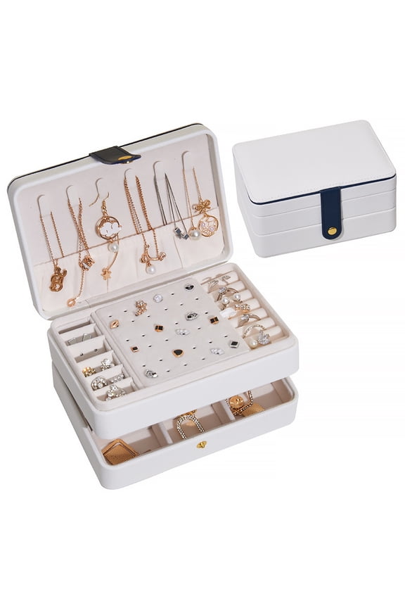Jewelry Box, Travel Jewelry Organizer Cases with Doubel Layer and Storage for Small and Large Jewelry for Women's Necklace Earrings Rings, Travel Accessories (White)
