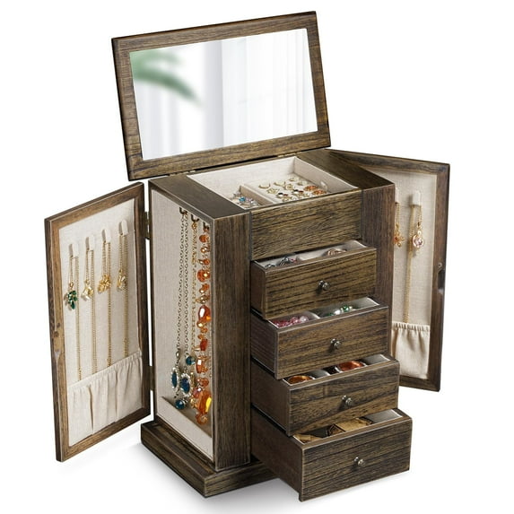 Jewelry Box for Women, 5 Layer Large Wood Boxes & Organizers for ...