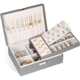 thumbnail image 1 of Jewelry Box for Women Girl Wife - Large PU Leather Jewelry Organizer Storage Case with Removable Pad,Portable Jewellery Storage Holder Display for Earrings Bracelets Rings Watches (Gray), 1 of 8
