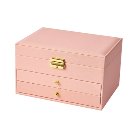 Jewelry Box for Women Girls,2 Layers Jewelry Organizer Container with Lock,PU Leather Storage Case with Removable Tray,Jewelry Display Box for Necklaces Earrings Bracelets Rings Watches