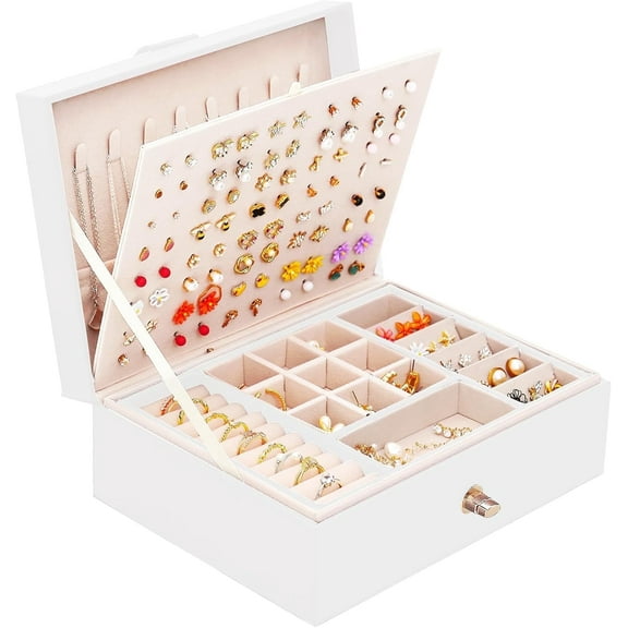 Jewelry Box for Earrings, Jewelry Organizer Box Womens Earring Case Organizer Holder, White