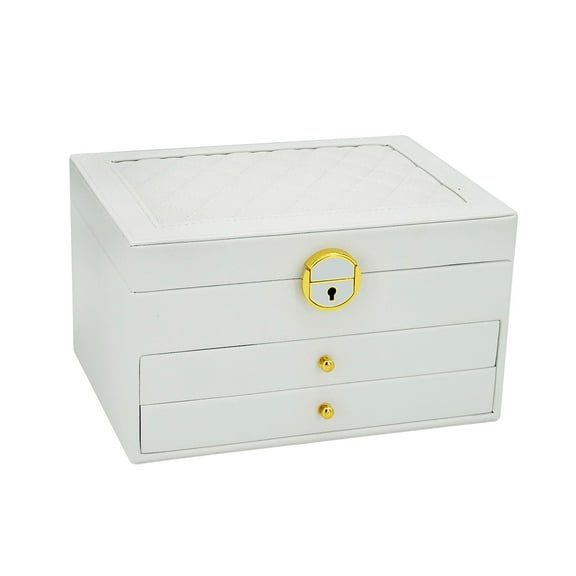 Jewelry Box for Women, 3-Layer Jewelry Organizer, Jewelry Storage Case PU Leather for Earrings, Bracelets, Ring, Necklaces-White