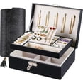 thumbnail image 1 of Jewelry Box and wallet for Women Girls Gift, Travel Jewelry Organizer Large 2 Layer with Removable Tray, Jewelry Holder with Lock for Necklace Earrings Rings Bracelets, 1 of 5