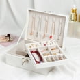 thumbnail image 1 of Jewelry Box with Lock 2 Layer, QQZ PU Leather Jewelry Organizer for Women, Large Capacity Travel Storage Display Case for Necklaces Rings Earrings, 1 of 5