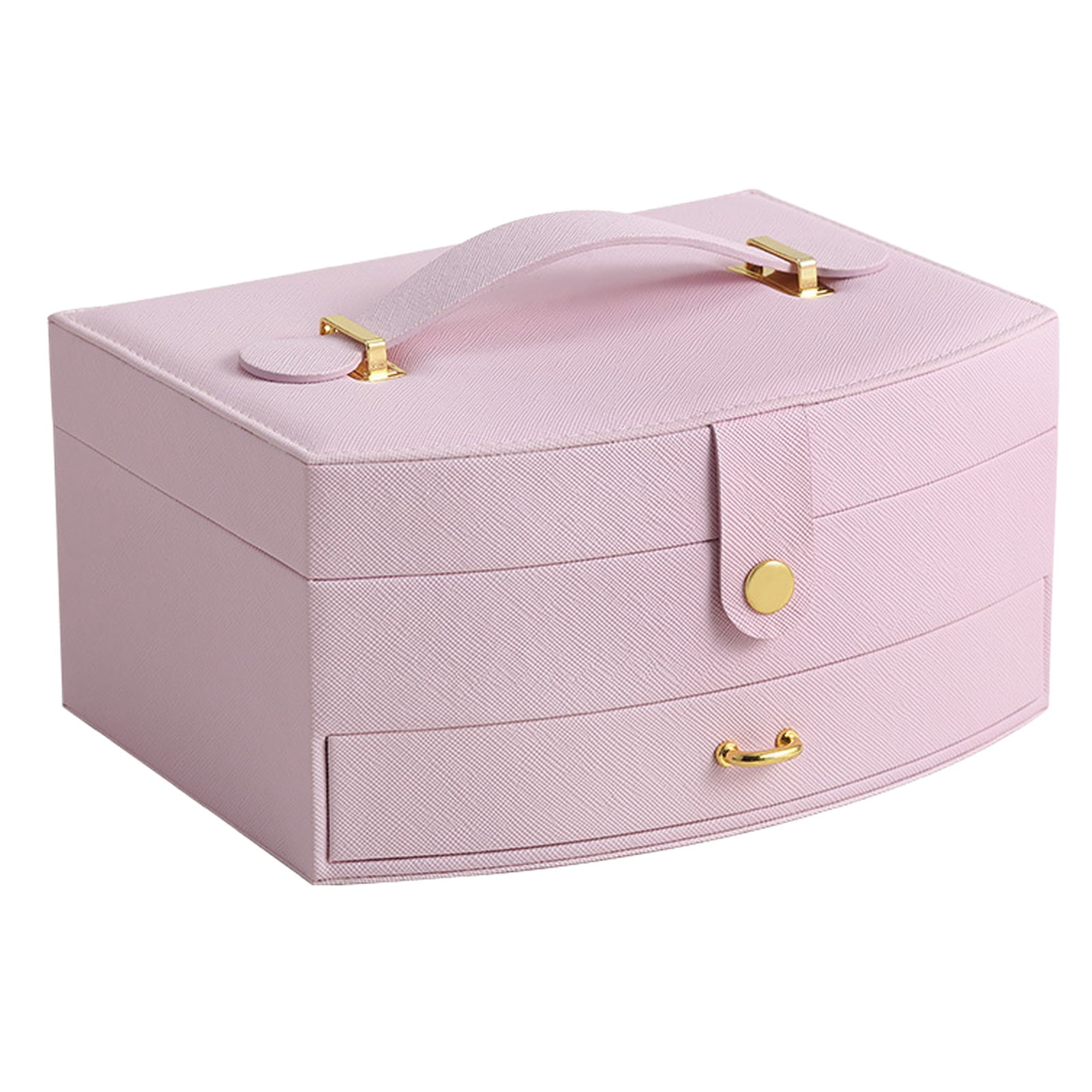 Jewelry Box with Mirror Drawers Large Capacity PU Leather Portable