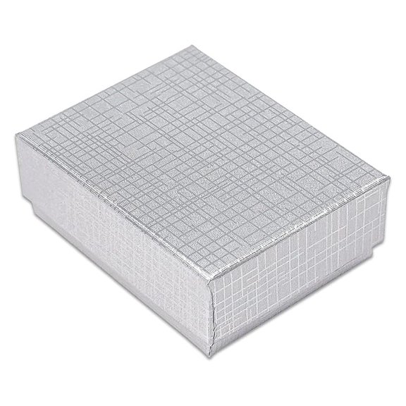 Jewelry Boxes 100 Pack - #11 Linen Paper Gift Boxes with Cotton Padding - 2.1x1.8x0.8 Silver Cases for Necklaces, Earrings, Rings, Small Gifts