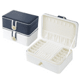 thumbnail image 1 of Jewelry Boxes for Women Girls, 2 Layers Leather Jewelry Organizer with Lock and Drawer, Portable Jewelry Holder for Rings Necklaces Earring Bracelets, White, 1 of 5